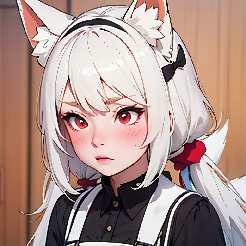 (masterpiece, best quality:1.2), Emoticon packages,red eyes，white hair，fox ears，pitiful，blush，looking down