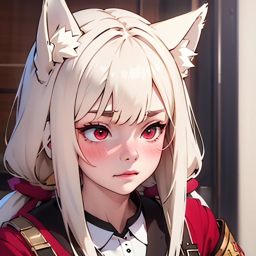 (masterpiece, best quality:1.2), Emoticon packages,red eyes,white hair,fox ears,pitiful,blush,looking down