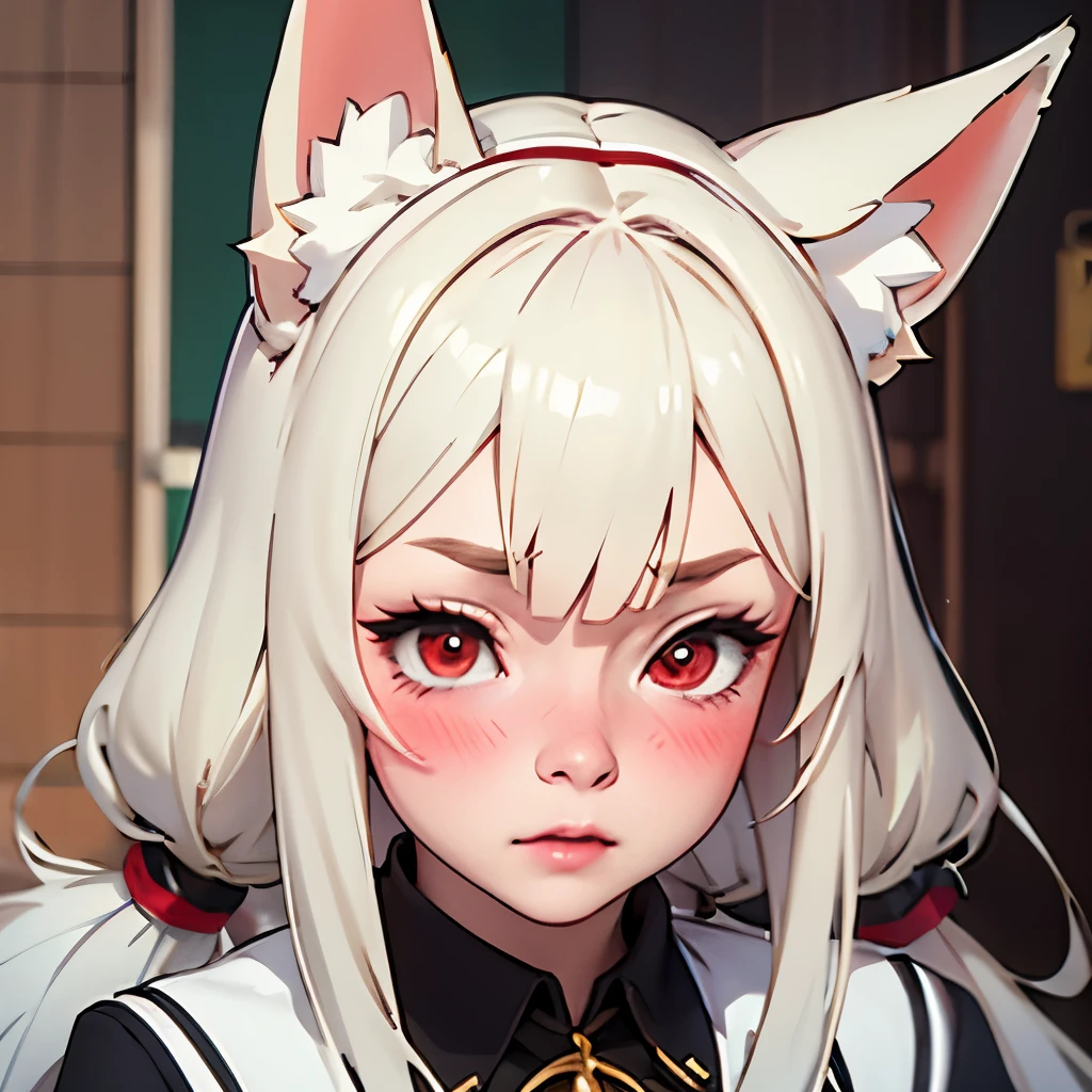 (masterpiece, best quality:1.2), Emoticon packages,red eyes，white hair，fox ears，pitiful，blush，looking down