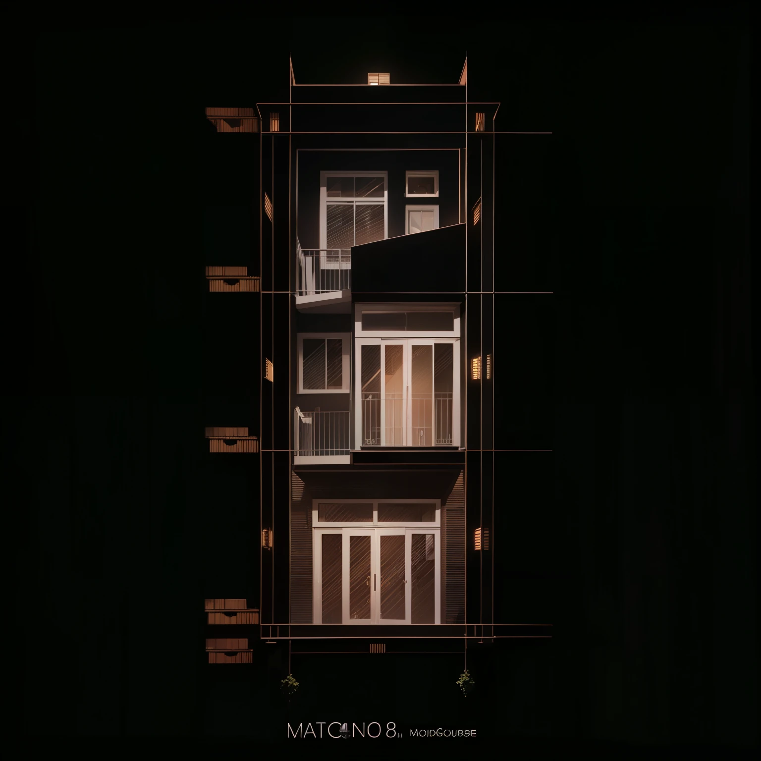 a 3-story house with a glass balcony, surreal atmosphere, a glass balcony door, and an 8K modem. (best quality, 8k, highres, ultra-detailed), surreal architecture, modern design, minimalistic style, vibrant colors, vibrant lighting