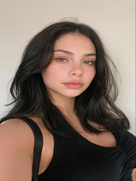 un primer plano de una mujer con cabello largo y negro y un top negro, Retrato de Sophie Mudd, cara perfecta ), anastasia ovchinnikova, Cara extremadamente hermosa, bella poarch, Kailee Mandel, 18 years, violeta myers, pale skin persian girl, cara hermosa y atractiva, maravilloso cabello oscuro, sexy girl with dark brown hair, modelo de instagram