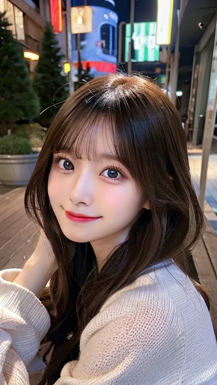 table top, highest quality, shape, Super detailed, finely, High resolution, 8k wallpaper, 完璧なダイナミックな構shape, beautiful and detailed eyes, winter dress,medium hair, small breasts, natural color lip, random sexy pose,smile,、20 year old girl、midnight、Beautiful and dense face、perfect and beautiful face,Big eyes、Raw photo、Spread your arms and legs wide、Express your best mood with your whole body、beautiful and detailed eyes、small face、beautiful duplex、slim face and style,blur the background