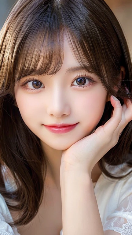 Tabletop, Highest quality, shape, Very detailed, finely, High resolution, 8k wallpaper, 完璧なダイナミックな構shape, Beautiful and exquisite,ランダムなcute髪,,Natural color lip, Bold sexy pose,smile、20-year-old girl、cute、Looking into the camera,Always blur the background,Perfect and beautiful face,Slim face and figure,Big eyes、Putting on gal makeup,Small face,Shooting from below、Blurred Background,Elegant feminine face、smile、Actual Photos、Adult Lolita Fashion