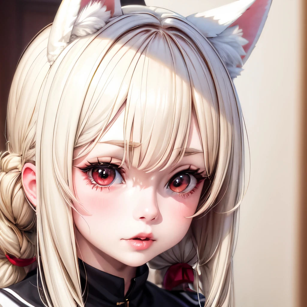 (masterpiece, best quality:1.2), Emoticon packages,red eyes，white hair，fox ears，pitiful，blush，looking down