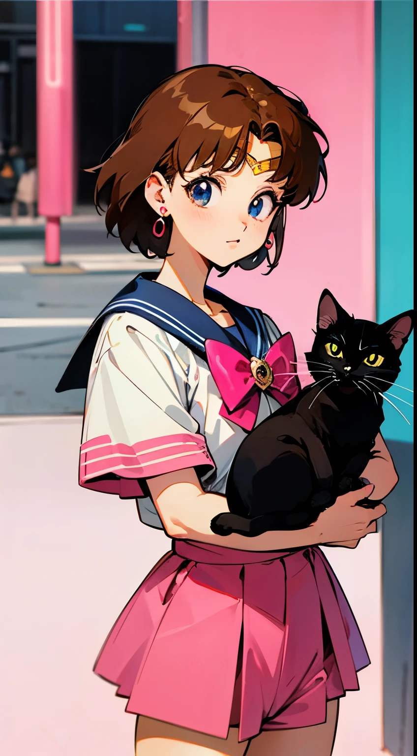 Anime girl holding a black cat in her arms - SeaArt AI