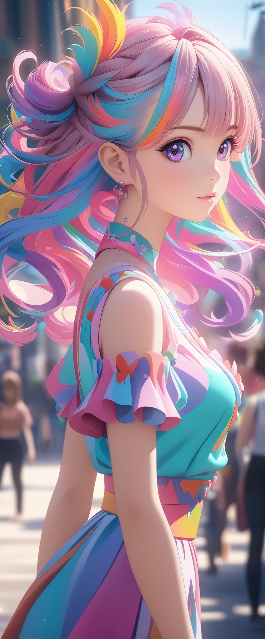 anime girl，Colorful hair and colorful clothes, Rose draws pastel vibrant, rossdraws cartoon vibrant, anime style 4k, Beautiful anime portrait, colorful art!!!, ! dream art, 美丽的anime girl, Anime style digital art, Anime Art Wallpaper 4k, anime art wallpaper 4k, digital animation art, Very detailed artgerm  