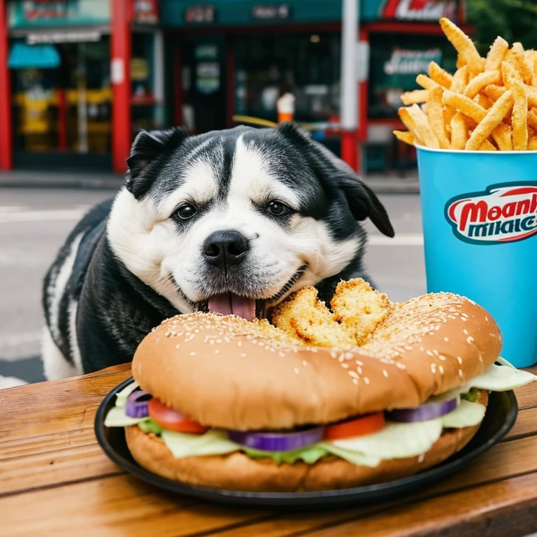 Generate pictures of obese animals eating fast food