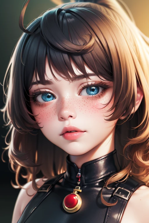 (black wavy hair,wavy hair,curly hair,bangs,ocean blue eyes,foreign black shield,freckles,blush,eye shadow,cute face),(best quality,4k,8k,highres,masterpiece:1.2),ultra-detailed,(realistic,photorealistic,photo-realistic:1.37),portraits,vivid colors,warm color tones,HDR,UHD,studio lighting,physically-based rendering,extreme detail description,professional,hint of mystery