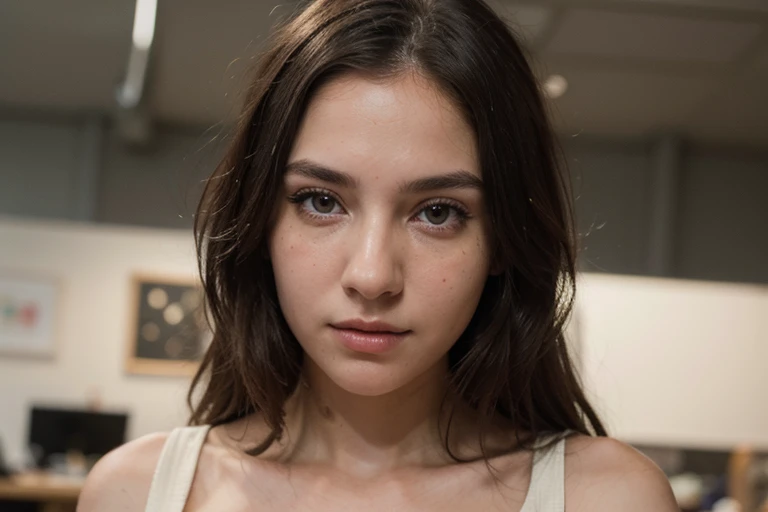 ((1girl)), Solo, (((Very detailed face)))), ((Very detailed eyes and face)))), Beautiful detail eyes, best quality, original, masterpiece, detailed full body sales team, wearing simple yet chic clothes, in her workplace, extremely detailed, --style raw --s 750 --v 5.2(best quality)), ((masterpiece)), (detailed), perfect face