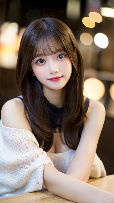 table top, highest quality, shape, Super detailed, finely, High resolution, 8k wallpaper, 完璧なダイナミックな構shape, beautiful and detailed eyes, winter dress,medium hair, small breasts, natural color lip, random sexy pose,smile,、20 year old girl、midnight、Beautiful and dense face、perfect and beautiful face,Big eyes、Raw photo、Spread your arms and legs wide、Express your best mood with your whole body、beautiful and detailed eyes、small face、beautiful duplex、slim face and style,blur the background