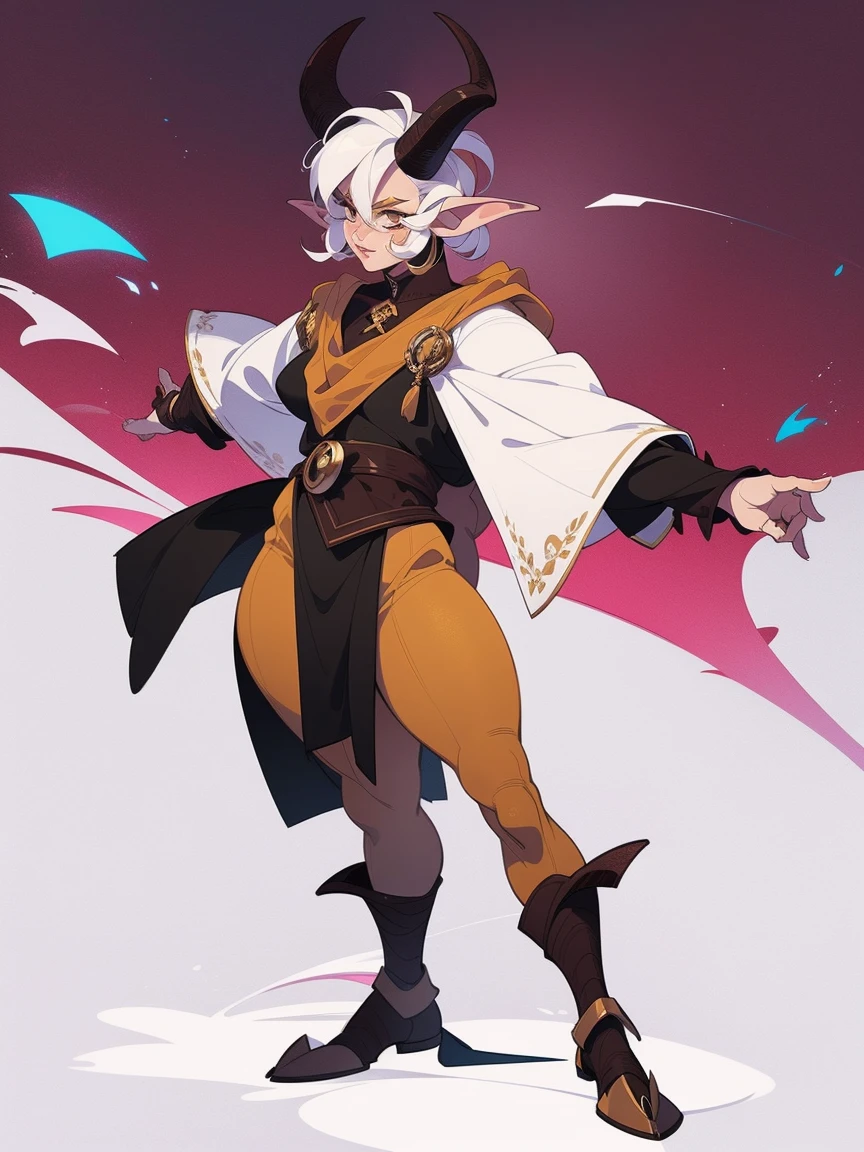 ((1 man)) Adopt the concept of the character ,Beautiful , tiefling, horns, draw up., whole body, Desert outfit, bare hands