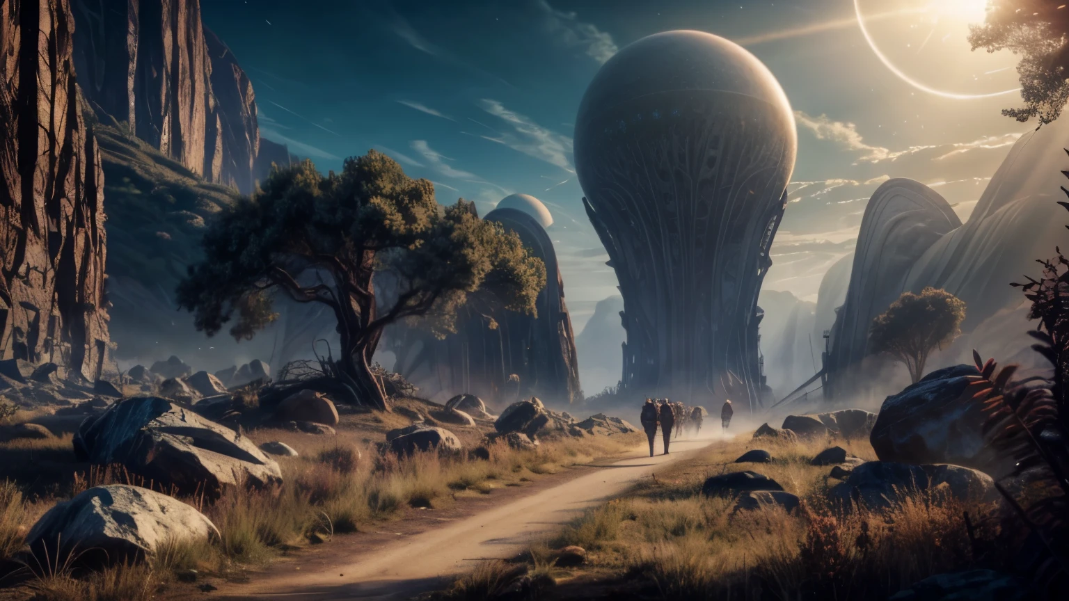 (masterpiece:1.2), (photorealistic), professional light,alien planet, alien vegetation, epic, epic background, ambient light, mysterious atmosphere, dinamic, 8k, overallDetail:1.5