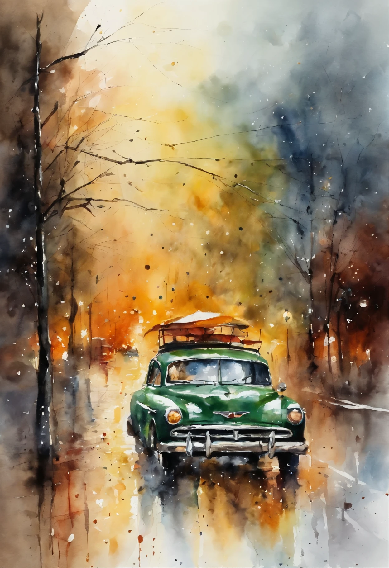 Man driving a car in the rain