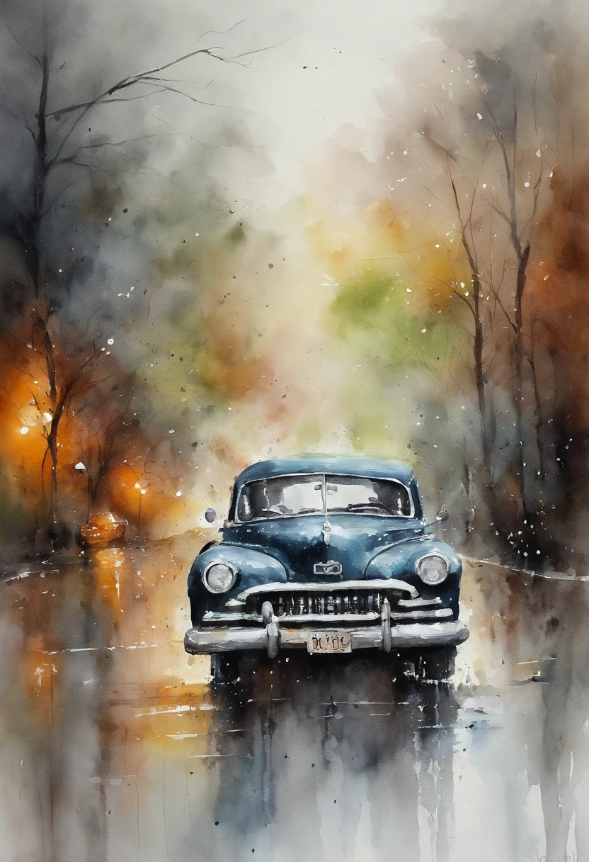 Man driving a car in the rain