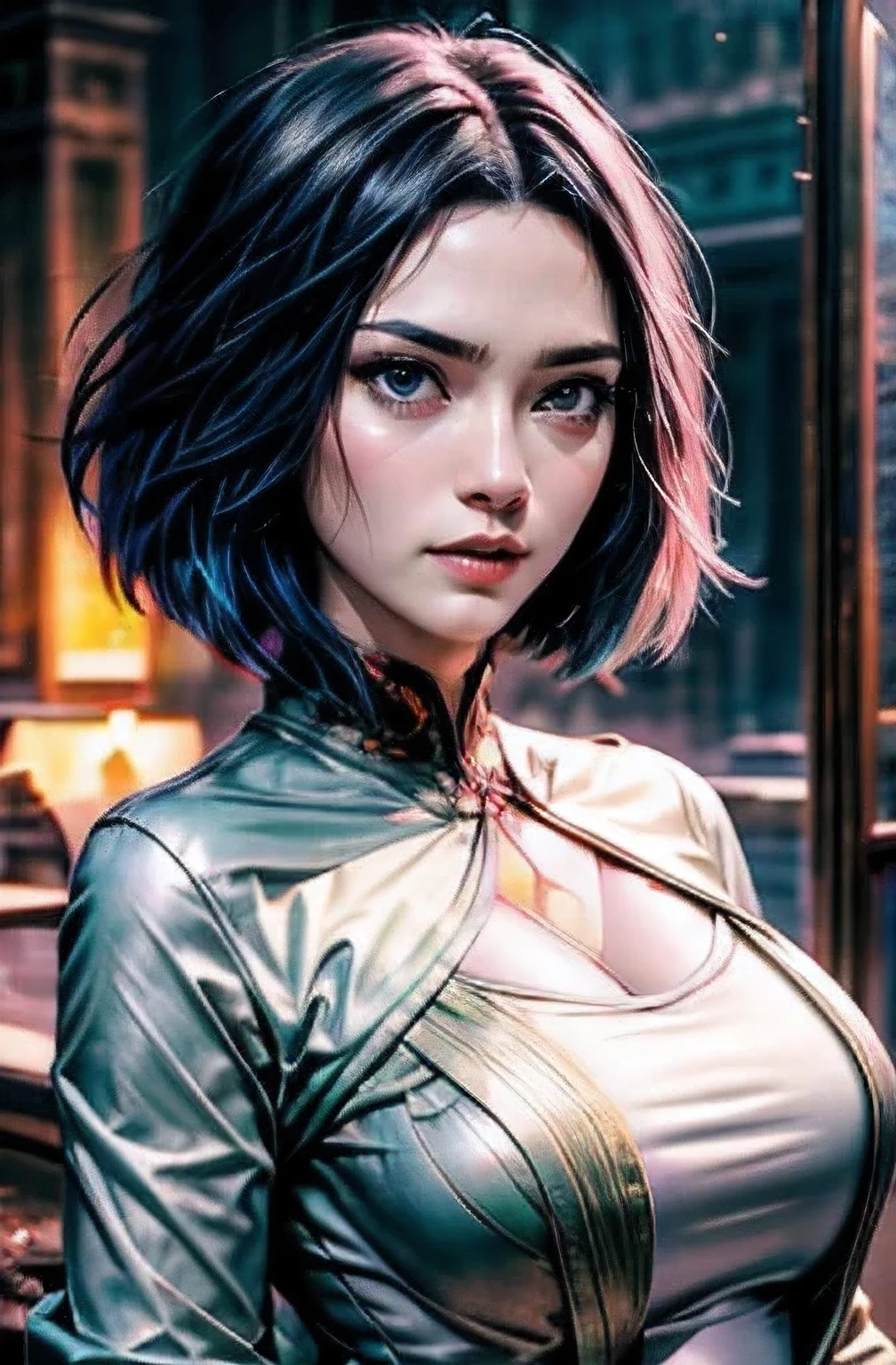 a painting of a woman with a green jacket and green eyes, artwork in the style of guweiz, stunning anime face portrait, anime realism style, realistic anime art style, inspired by Yanjun Cheng, beautiful anime portrait, sexy girl with green eyes, realistic cute girl painting, ilya kuvshinov. 4 k, anime realism, detailed portrait of anime girl