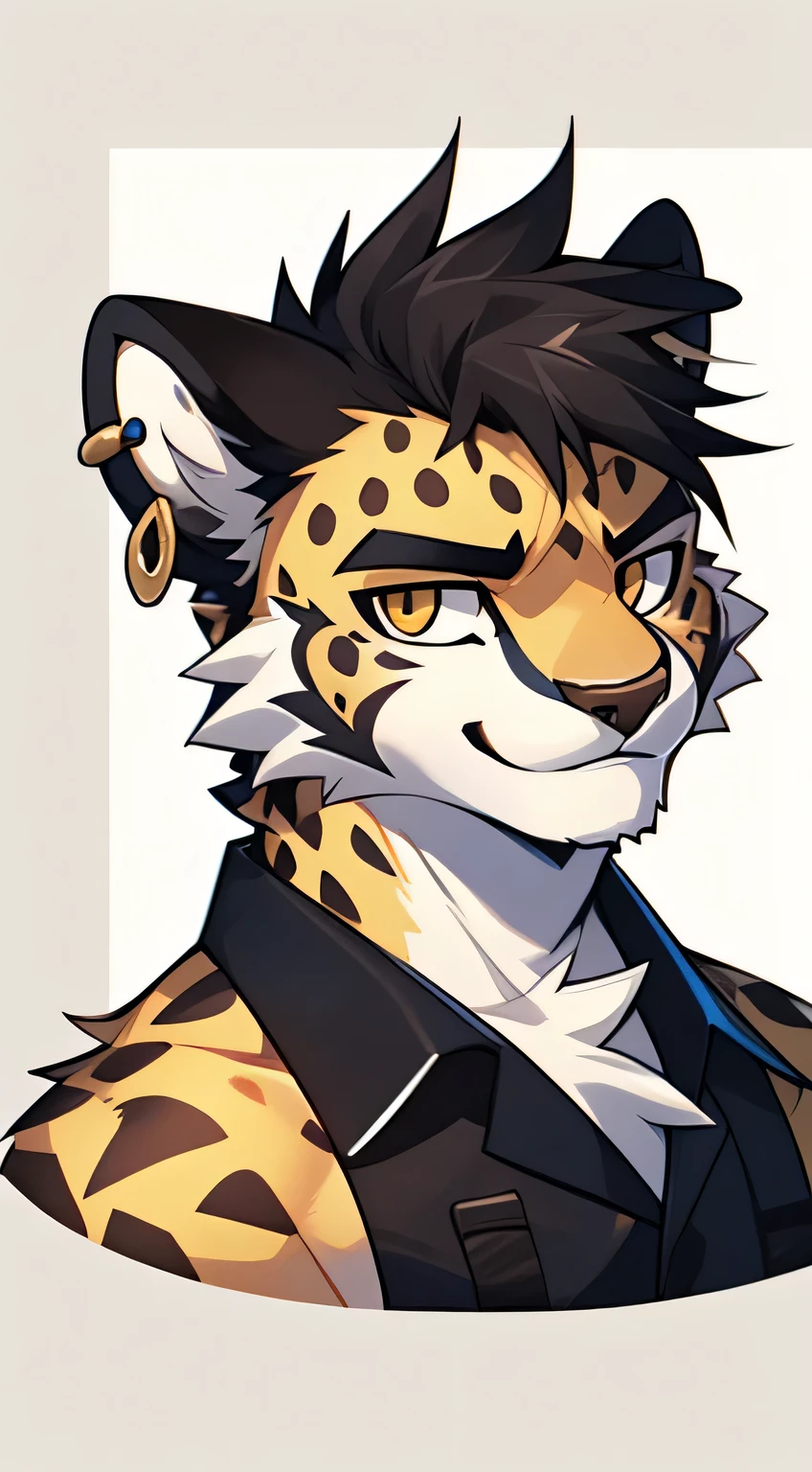 Tabaxi Knight,cheetah,youth,Handsome,Say hello by chance,Cai Xukun'High quality fan art,clear lines,Earring stud earrings,A disdainful smile,Draw only faces