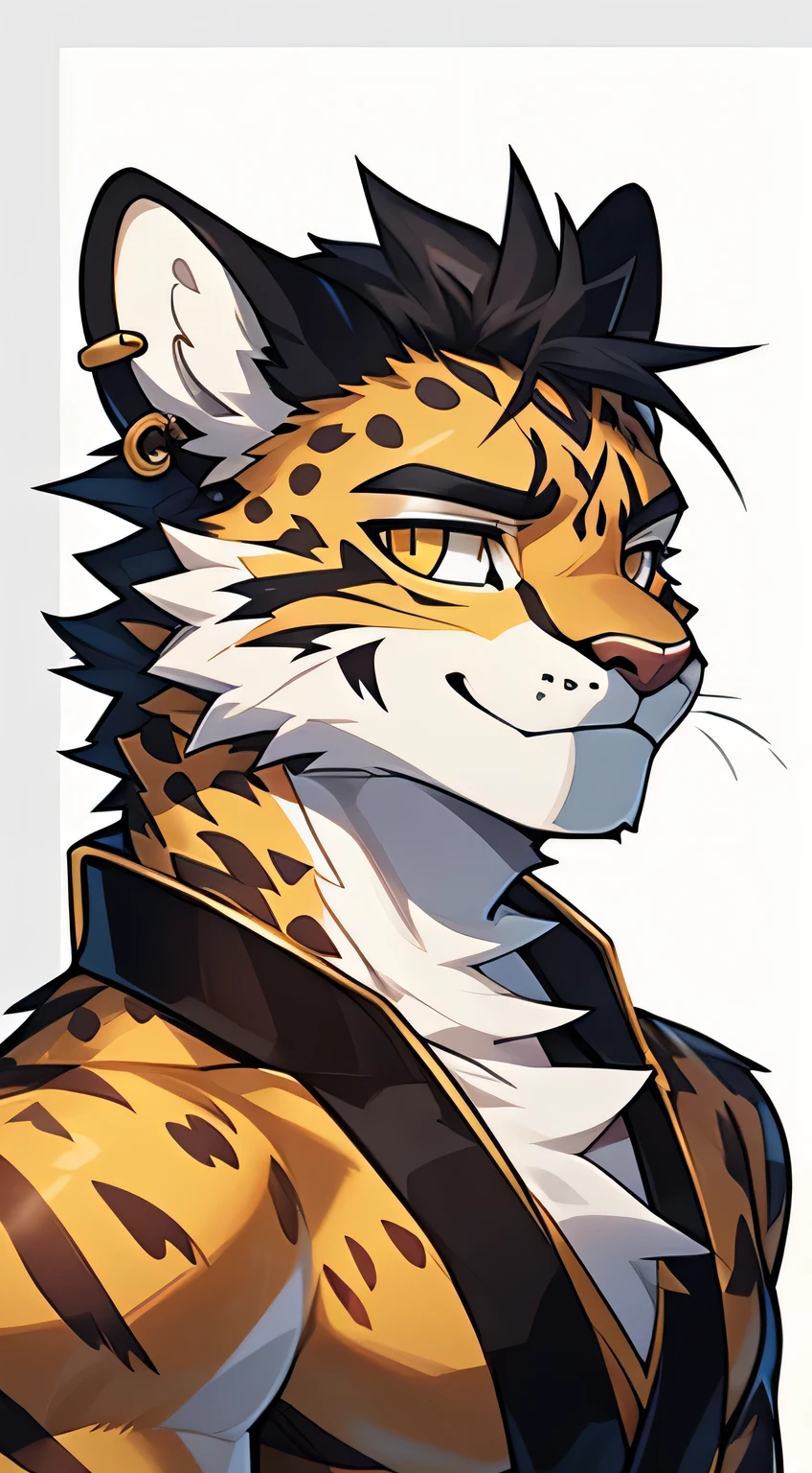Tabaxi Knight,cheetah,youth,Handsome,Say hello by chance,Cai Xukun'High quality fan art,clear lines,Earring stud earrings,A disdainful smile,Draw only faces
