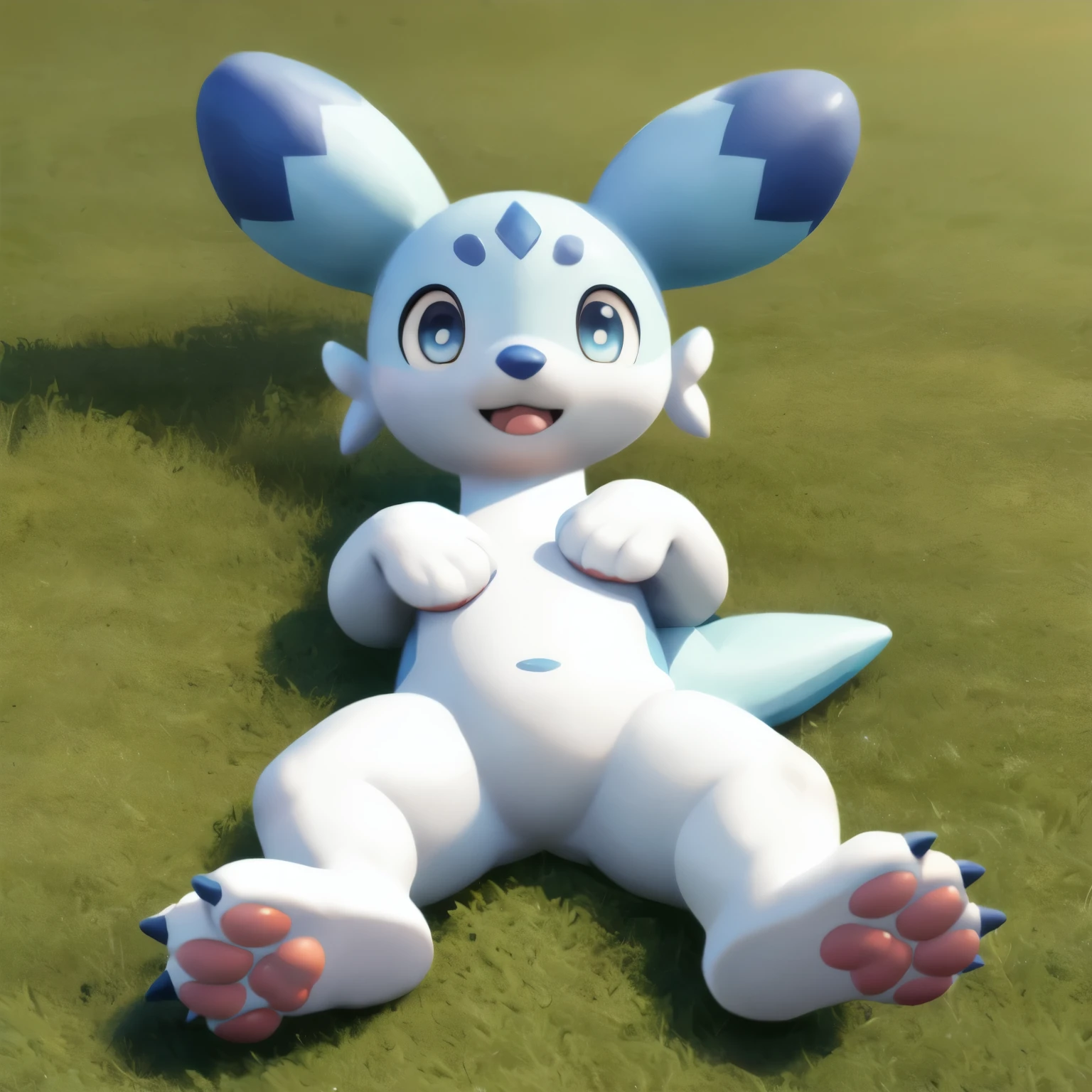 Artist: tontaro,(pawpads,small body:1.4),palworld,pal (species),,toe claws,,lie down
