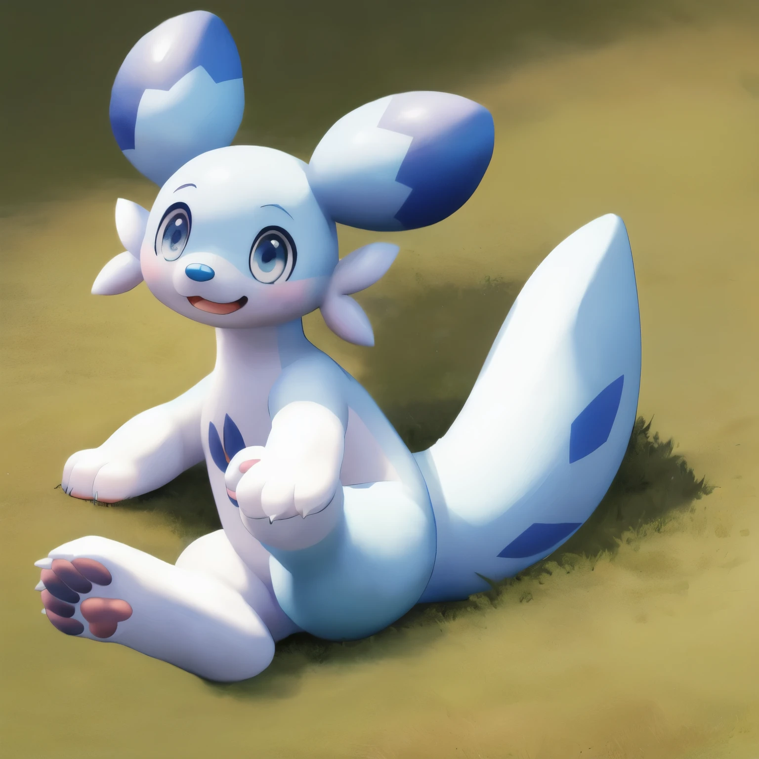 Artist: tontaro,(pawpads,small body:1.4),palworld,pal (species),,toe claws,,lie down
