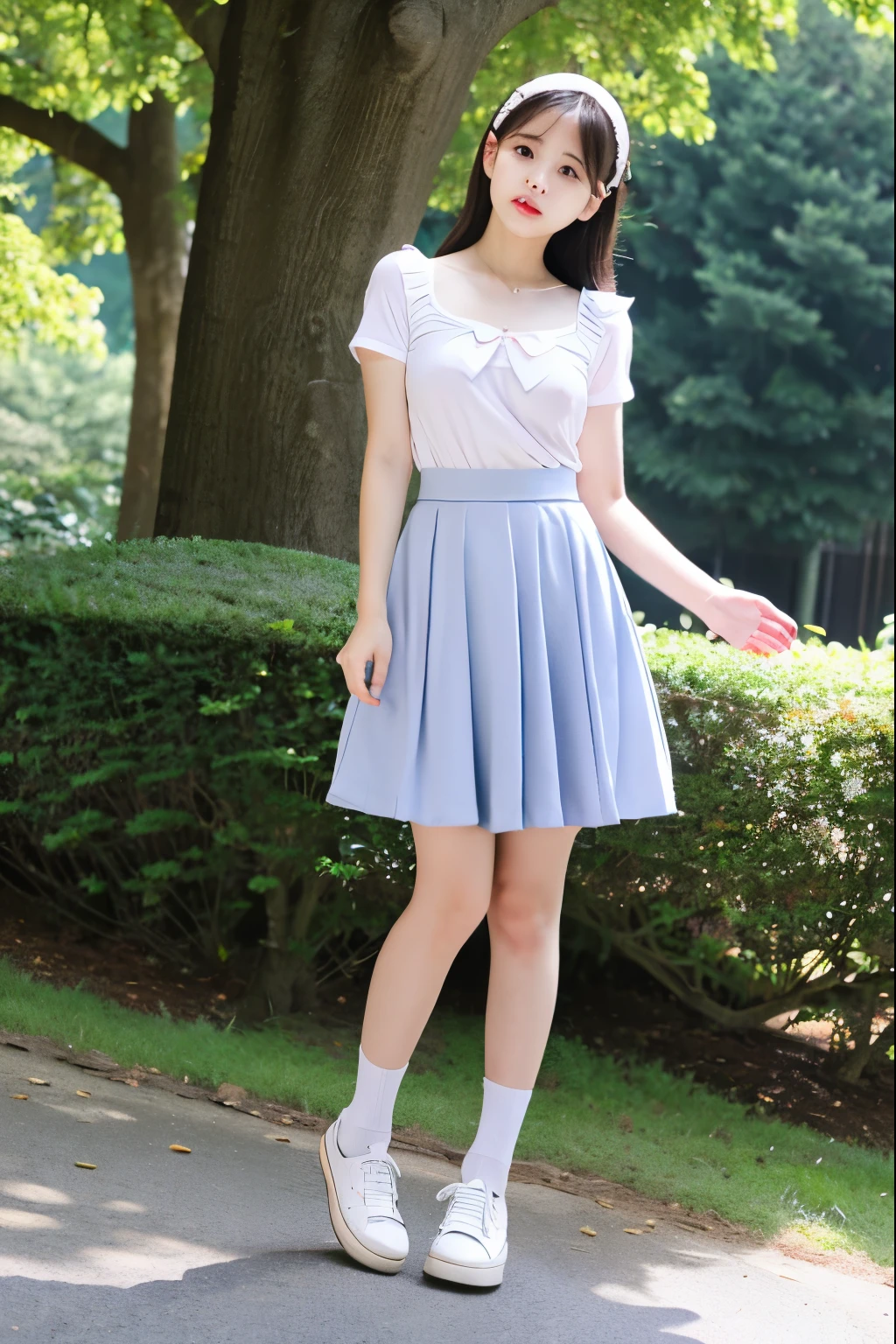 Baby face Fluttery skirt ta Mid-length skirt Knee-length skirt Girl Pulling up her skirt Alice in Wonderland