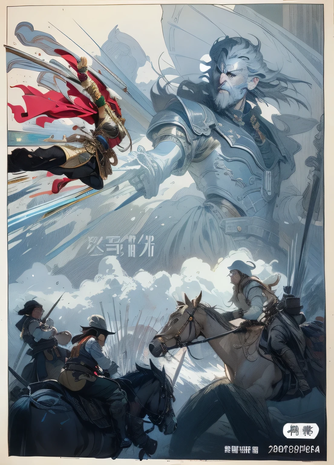 Sketch of a man riding a horse holding a sword and a woman riding a horse, inspired by katsuya terada, Katsuya Terada&#39;s style, Inspired by Sichuan hot pot Kyousai, Inspired by Yoshitaka Amano, Inspired by Chunguang Zhaibeizhou, Inspired by Longxingzhai Dingqing