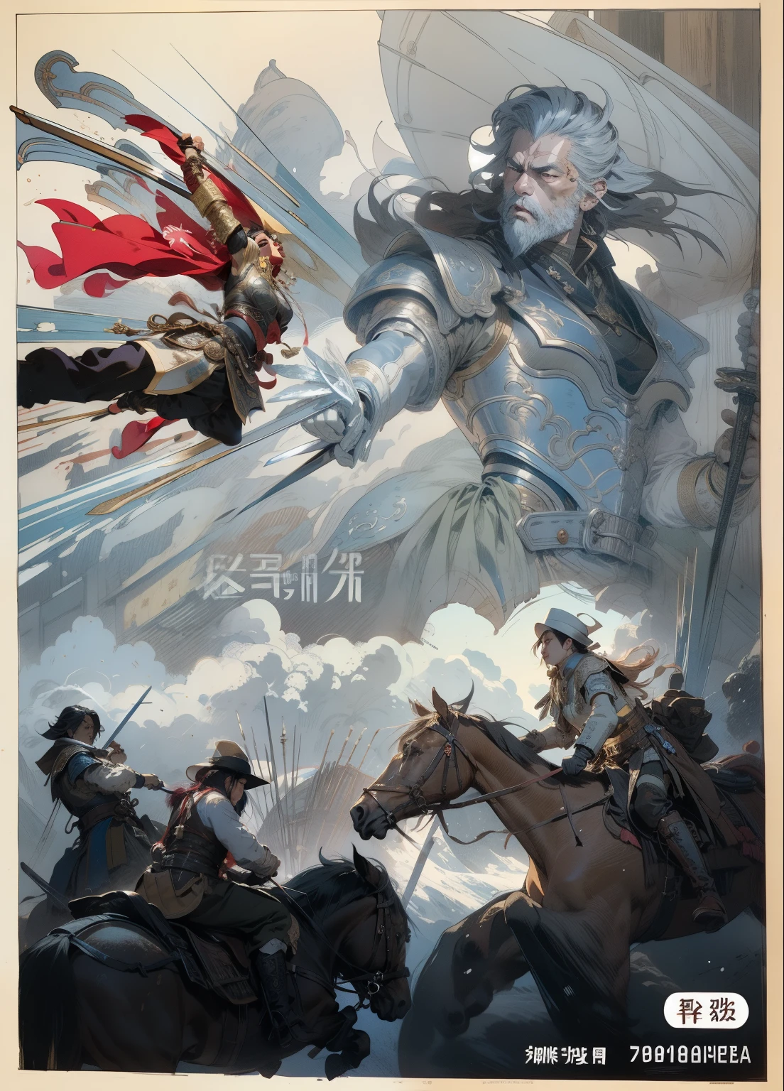 Sketch of a man riding a horse holding a sword and a woman riding a horse, inspired by katsuya terada, Katsuya Terada&#39;s style, Inspired by Sichuan hot pot Kyousai, Inspired by Yoshitaka Amano, Inspired by Chunguang Zhaibeizhou, Inspired by Longxingzhai Dingqing