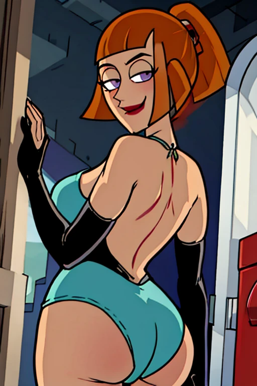 Danny Phantom, 1 girl, amity park, orange hair, large breasts, big ass, seductive, horny, tease, looking through doorgap, nightgown
