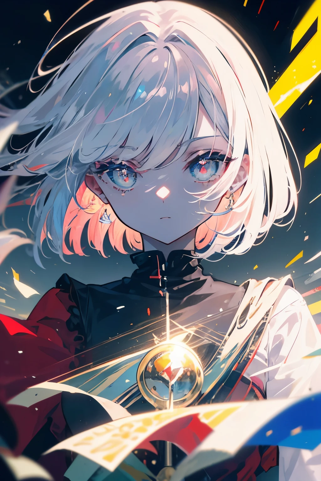 (Arte de alta calidad,anime,Ultra detallado),(La mejor calidad,4k,8k,Altas Resoluciones,Obra maestra:1.2),hermosos labios detallados,Ojos y cara extremadamente detallados,Pelo rojo,ojos brillantes, ojos azules, (Detalle Ojos:1.3), En pie,Paisaje de la ciudad