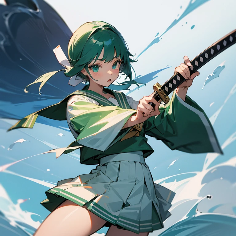 Green Sailor Suit、high school girl、Japanese sword