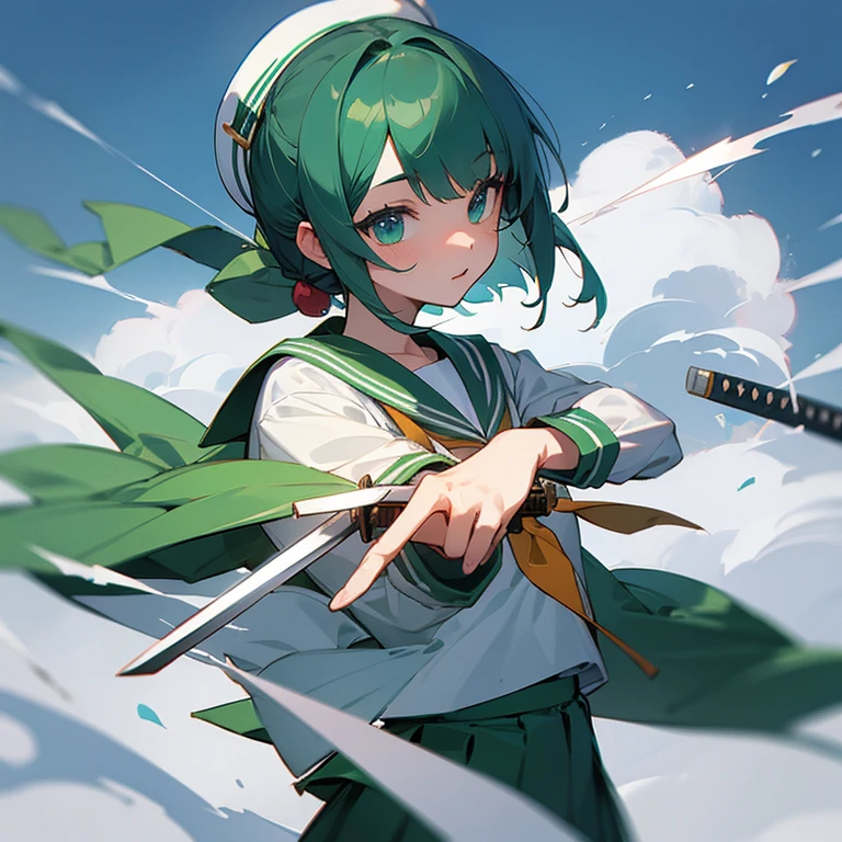 Green Sailor Suit、high school girl、Japanese sword