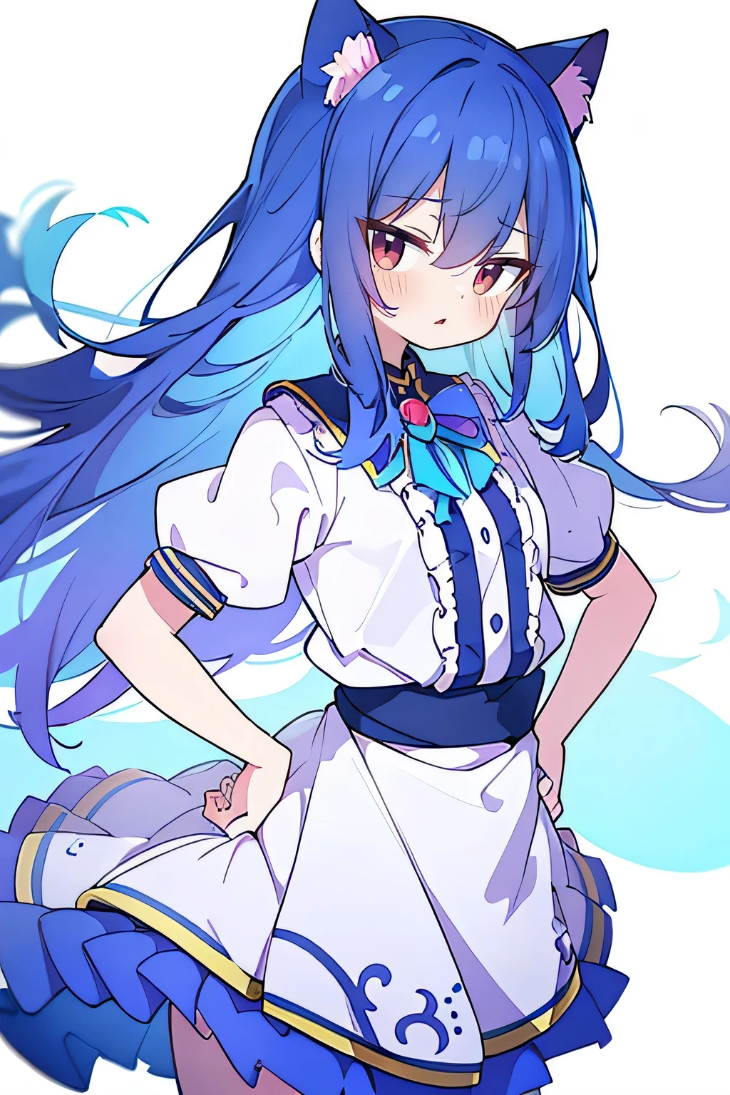 (masterpiece),best quality, expressive eyes, perfect face, 1girl,
Put your hands on your waist,fair, Gorgeous,Japanese cartoons,girl,lola,Hina Angel, blue hair, blue haired, floating clothes,Grab your waist, Grab your waist, hands on hips , hands on hips,flat chest,cat ear,
