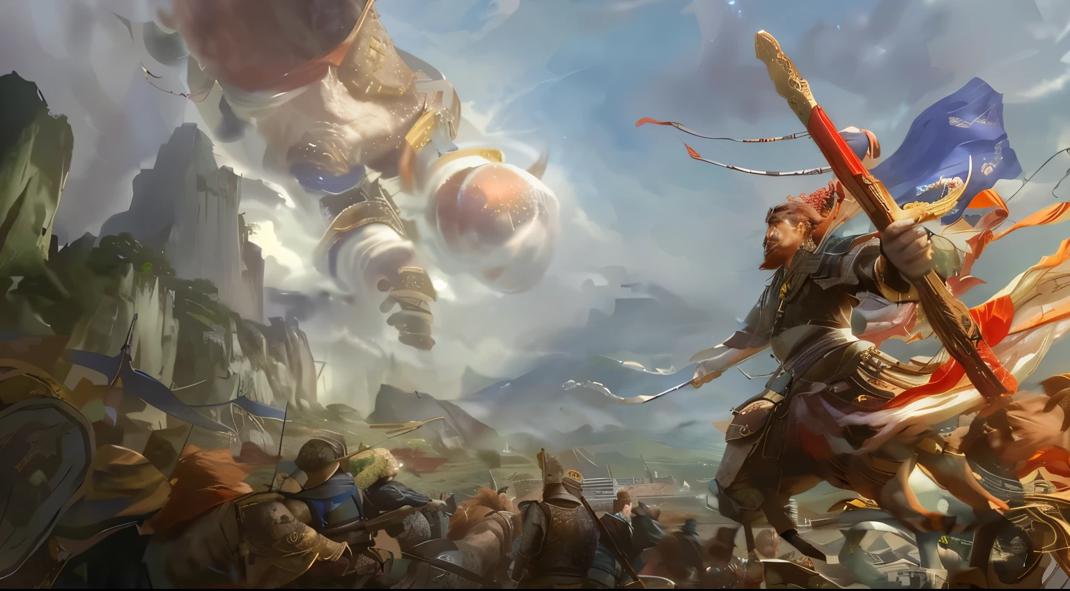 Close-up of a man riding a horse and holding a sword, author:Yang Jie, author:Huang Shen, by Wuzhun Shifan, author:Ju Chao, author:Zhichao Cai, by Feng Zhu, author:Yang Jiein, author:Zhang Wo, author:Song Xu, author:Victor Wang, Xu Wei, by Zhao Yuan, by Zhang Zongcang