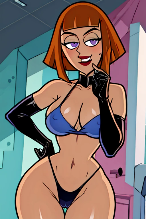 Danny Phantom, 1 girl, amity park, orange hair, large breasts, big ass, seductive, horny, tease, looking through doorgap, nightgown, knows its wrong but wants it anyway, sweat, arrogant, teasing you