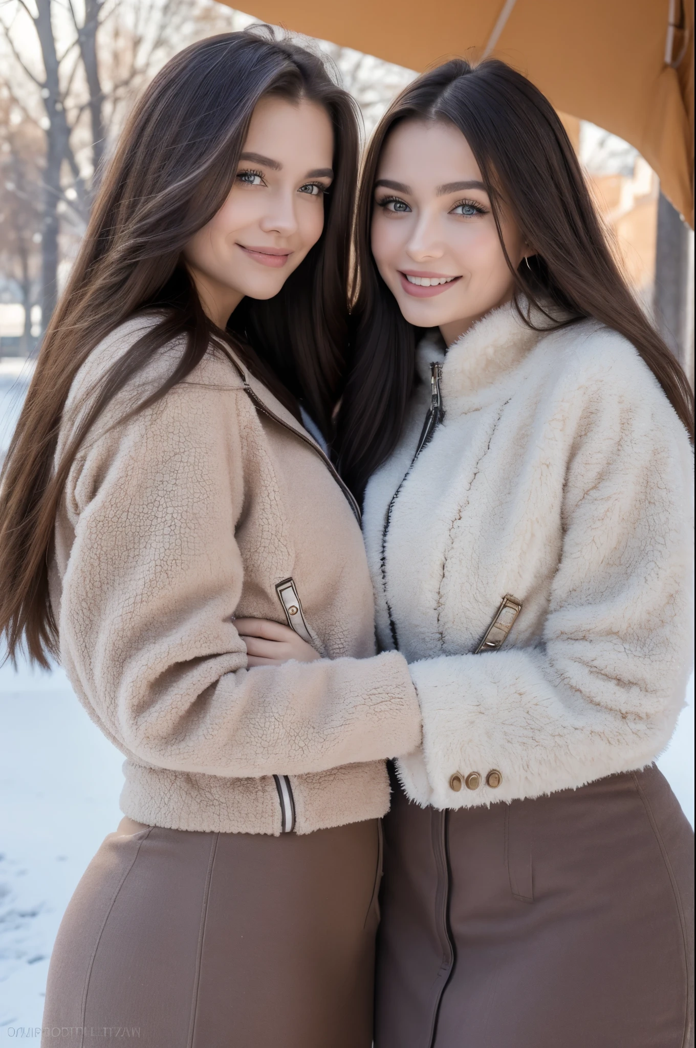 2girls,duo,In Castel Sant'Angelo in Rome,navel,winter,Snow,crowd,a matural female,bow, Photo, Realistic, Best quality, Detailed face,Depth of field, Bokeh