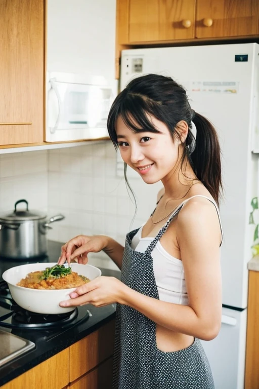 Cute female cook cooking in the kitchen