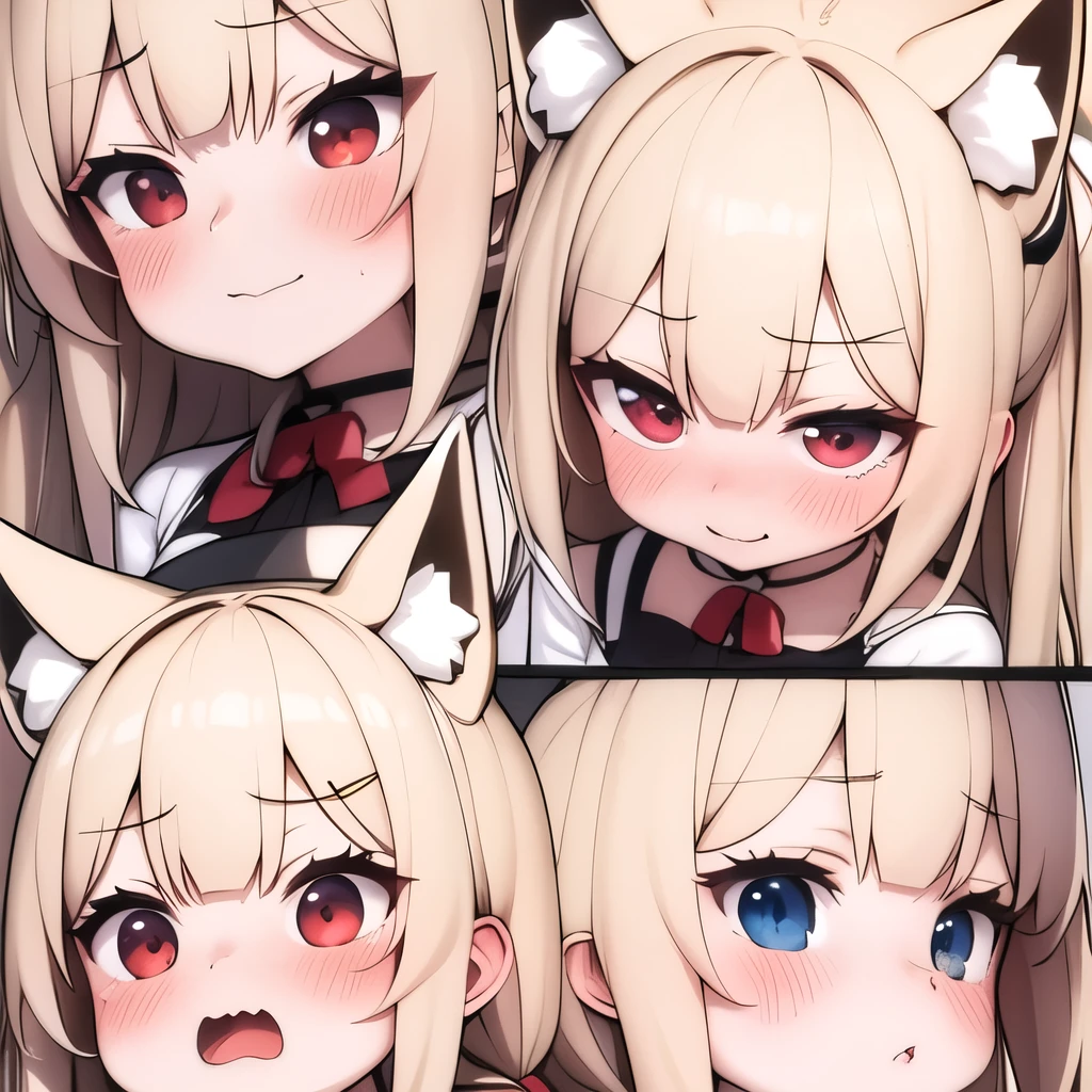 (masterpiece, best quality:1.2), Emoticon packages,red eyes,white hair,fox ears,pitiful,blush,looking down,multiple views