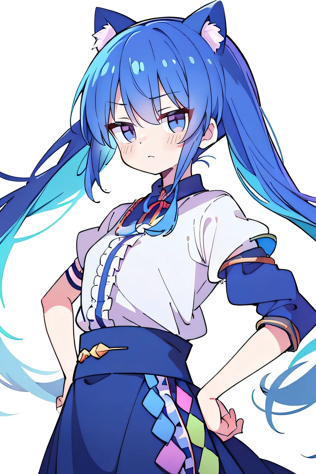 (masterpiece),best quality, expressive eyes, perfect face, 1girl,
Put your hands on your waist,fair, Gorgeous,Japanese cartoons,girl,lola,Hina Angel, blue hair, blue haired, floating clothes,Grab your waist, Grab your waist, hands on hips , hands on hips,flat chest,cat ear,