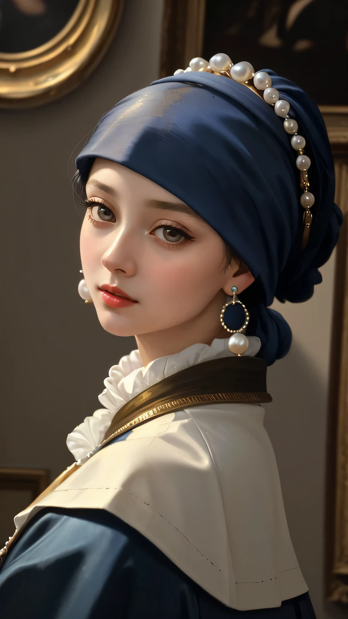 A Girl with a Pearl Earring，(best quality,4K,8K,high resolution,masterpiece:1.2),Super detailed,(actual,photoactual,photo-actual:1.37),Moderate: painting,Style inspired by Vermeer and Caravaggio,,Pearl earrings,illumination,Works of Johannes Vermeer:1.1,Beautiful and delicate eyes,beautiful detailed lips,extremely detailed eyes and face,long eyelashes,girl with a Pearl earrings,Pearl earrings,illumination,Vermeer&#39;s paintings. This tip is designed to produce high-quality artwork in the style of Johannes Vermeer and Caravaggio，Similar to a girl wearing Pearl earrings. The artwork will be an Super detailed painting with a actual and photoactual appearance. The lighting in the painting will be inspired by the works of Vermeer, Delicate details that emphasize the girl’s eyes, lips, and face, including long eyelashes. The composition will be influenced by the unique style of Johannes Vermeer, Create captivating and visually appealing artwork.