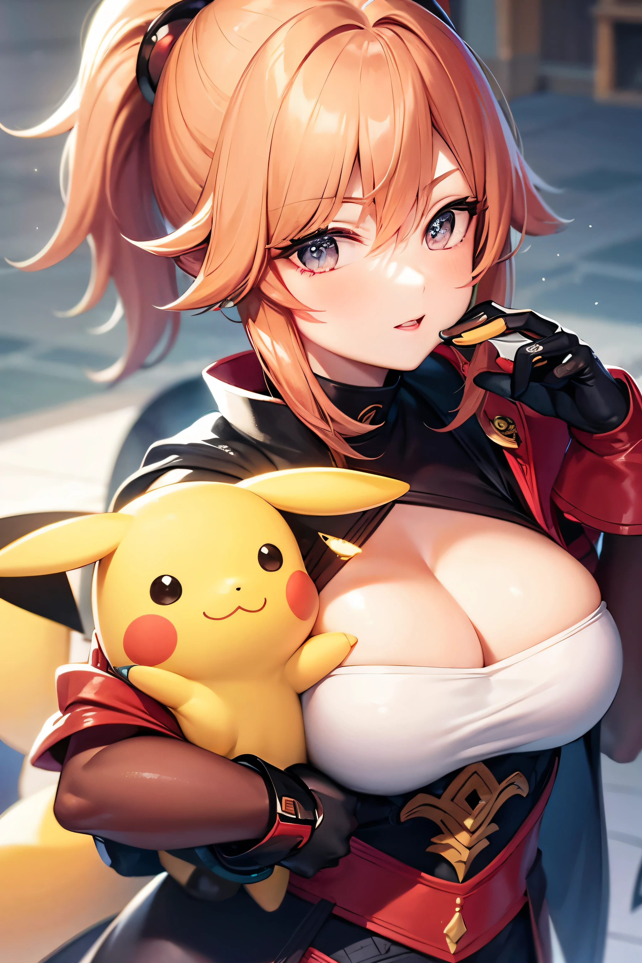 Linoa (Final fantasy 8) kisses Shiryu (Saint seiya) who has Pikachu on his shoulder