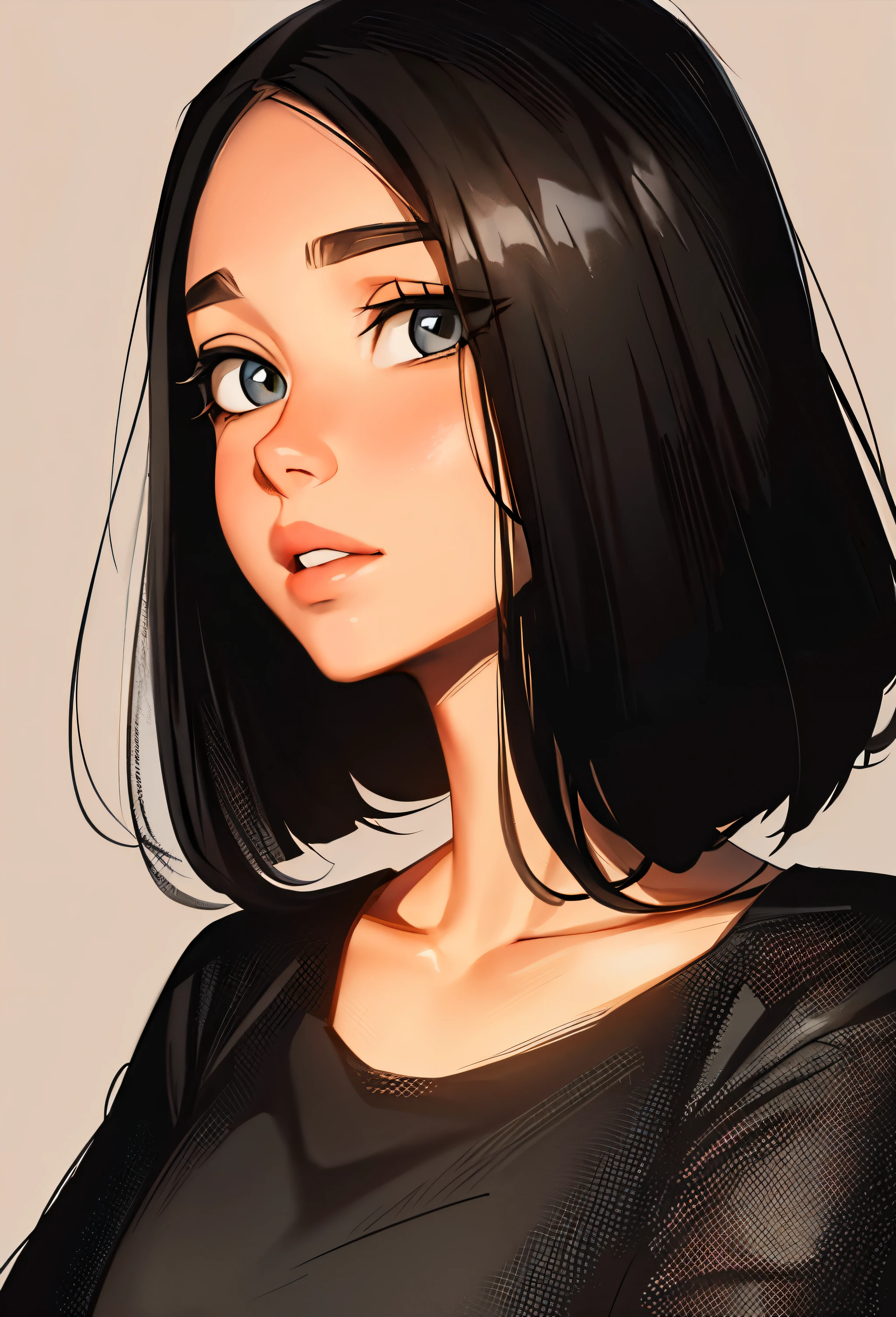 ((samdoesart)), un dessin d'une femme avec de longs cheveux noirs et une chemise blanche, aux cheveux longs, joli portrait d'anime, garota de anime aux cheveux longs, belle femme animée, cheveux noirs et grands yeux, portrait, anime, fille, jolie fille animée, fille aux cheveux noirs, Superbe portrait de visage d'anime, beau visage d'anime, jolie fille anime