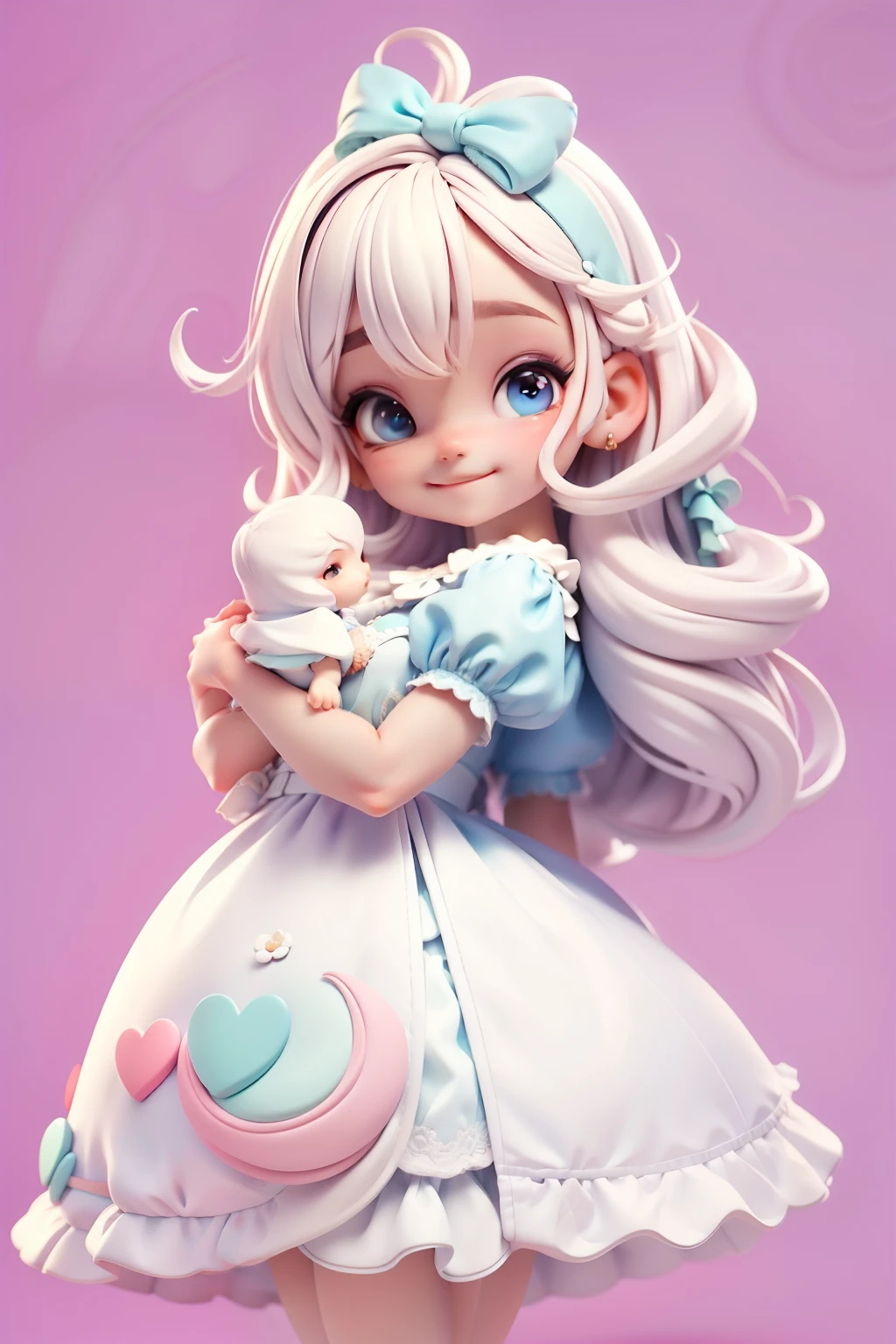 Loli Alice Wonderland, segurando um baby coelho branco, roupa colorida, menina meiga, olhos delicados, cabelo e roupa multicolorido, sorriso delicado, fundo simples e branco