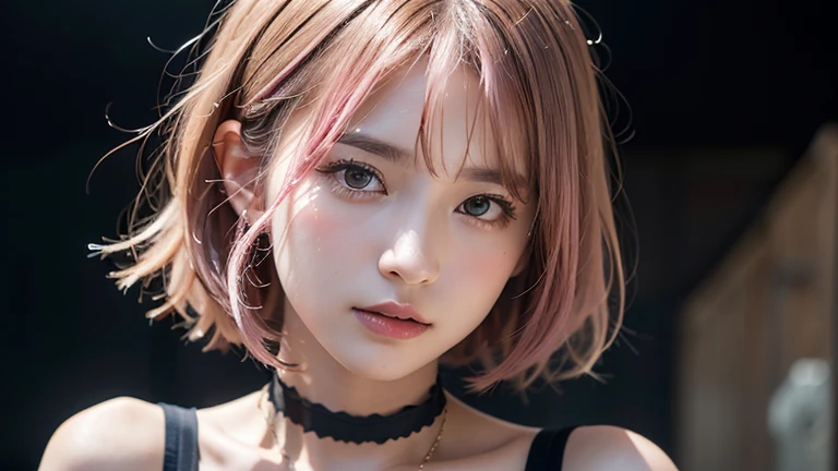 (bob cut hair, pink hair:1.2),(wearing a choker, Wearing a black blouse:1.2),1 girl,Japanese,21 years old,(small breasts:1.3),(highest quality,masterpiece:1.3,超A high resolution,),(Super detailed,caustics),(Photoreal:1.4,RAW shooting,)ultra-realistic capture,very detailed,High resolution 16K human skin close-up。 natural skin texture、,The pores are、、、、、、Must be detailed enough to be easily identified。 Skin should look even-toned and healthy。 Use natural light and color, sad expression, look at the camera, perfect dynamic composition, church