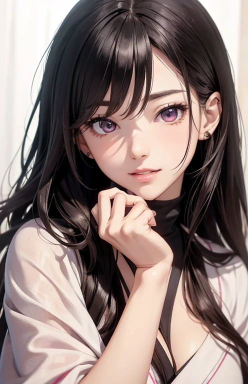 masterpiece、highest quality、High resolution、high quality images、8K, 1 female、skin luster、Texture of skin and clothing、Expression of fine eyes、Shiny latte colored hair,long hair girl, Manga inspired by Lee Jong-suk, trending on deviantart, realism, detailed manga style, manga art style, perfect line drawing, beautiful line drawing, digital manga art girl, K-POPアイドル, dress, beautiful pink eyes, plump lips, detailed gorgeous face, (cute smile), charm, innocent, Side view, (perfectly detailed face), (fine hands) photorealistic images, Depth of written boundary, half up hairstyle, kimono,Japan,The beauty of being in the background of an ancient city