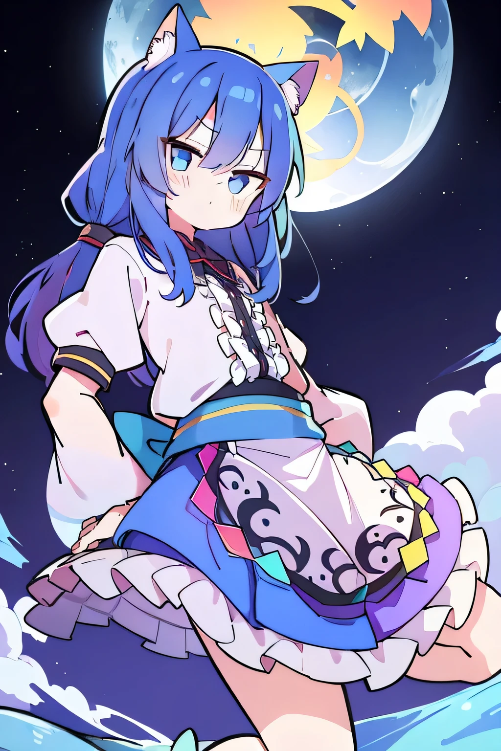 (masterpiece),best quality, expressive eyes, perfect face, 1girl,
Put your hands on your waist,fair, Gorgeous,Japanese cartoons,girl,lola,Hina Angel, blue hair, blue haired, floating clothes,Grab your waist, Grab your waist, hands on hips , hands on hips,sit, sit on ground, Legs on the ground, flat chest,starry sky,cat ear,