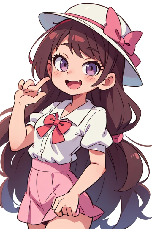 Wear a hat and bow tie、Cartoon girl raising her hand, marin kitagawa fanart, telegram stickers, she has a cute expressive face, cute cute girl, [[[[with an evil smile]]]], anime moe art style, Looks a little happy, wearing a cute hat, nodded, wearing a cute little hat, Cartoon-like cute