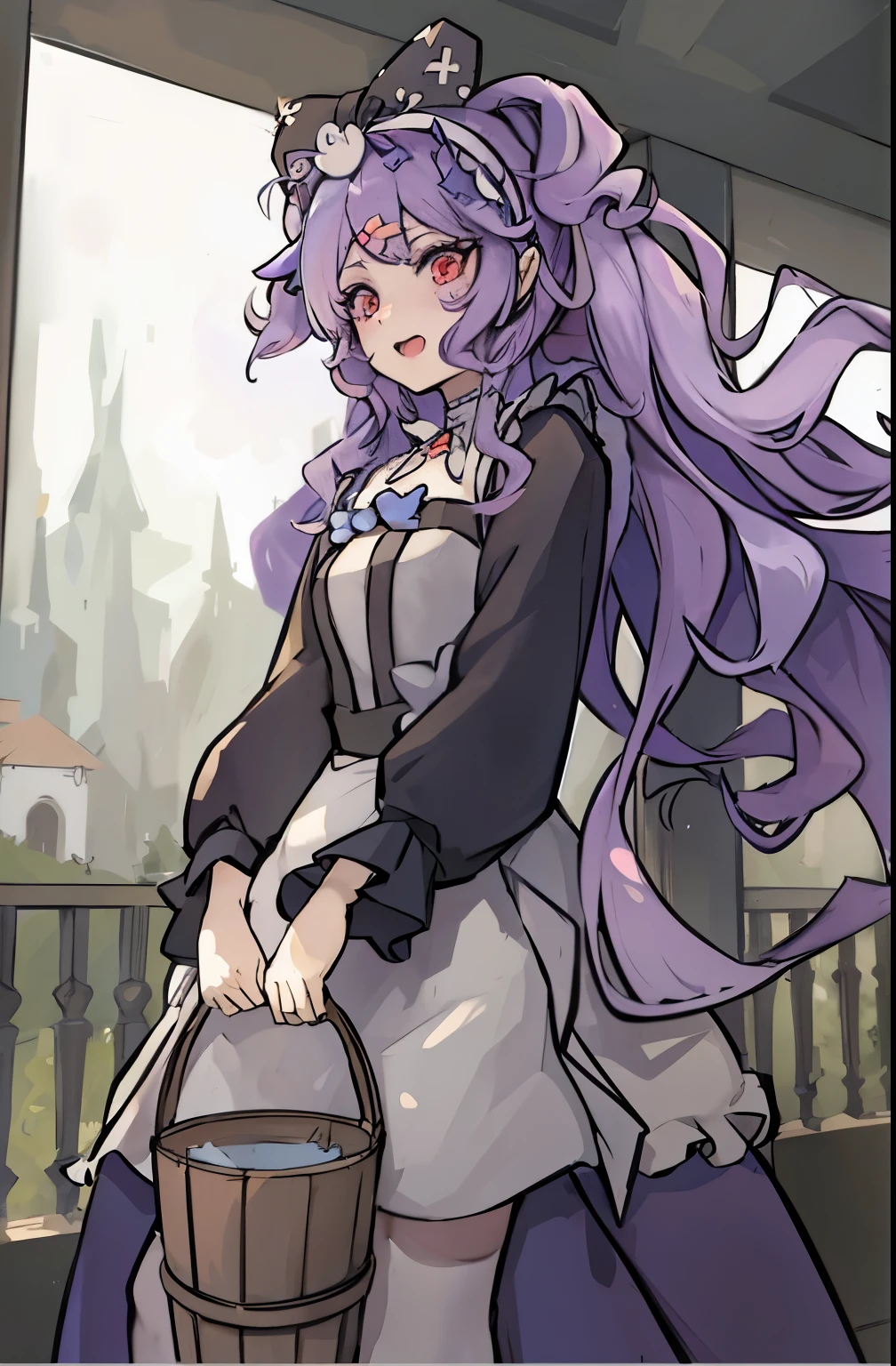 Dressed as a maid、Cartoon character holding a bucket, Satya from Overlord, Kitagawa Marin fan art, Anime cute art style, , wearing clothes, official character art, anime stylization, Shalltear Blood Demon, kushat krentz critical art women, Cute anime waifu wearing beautiful clothes, stylized anime