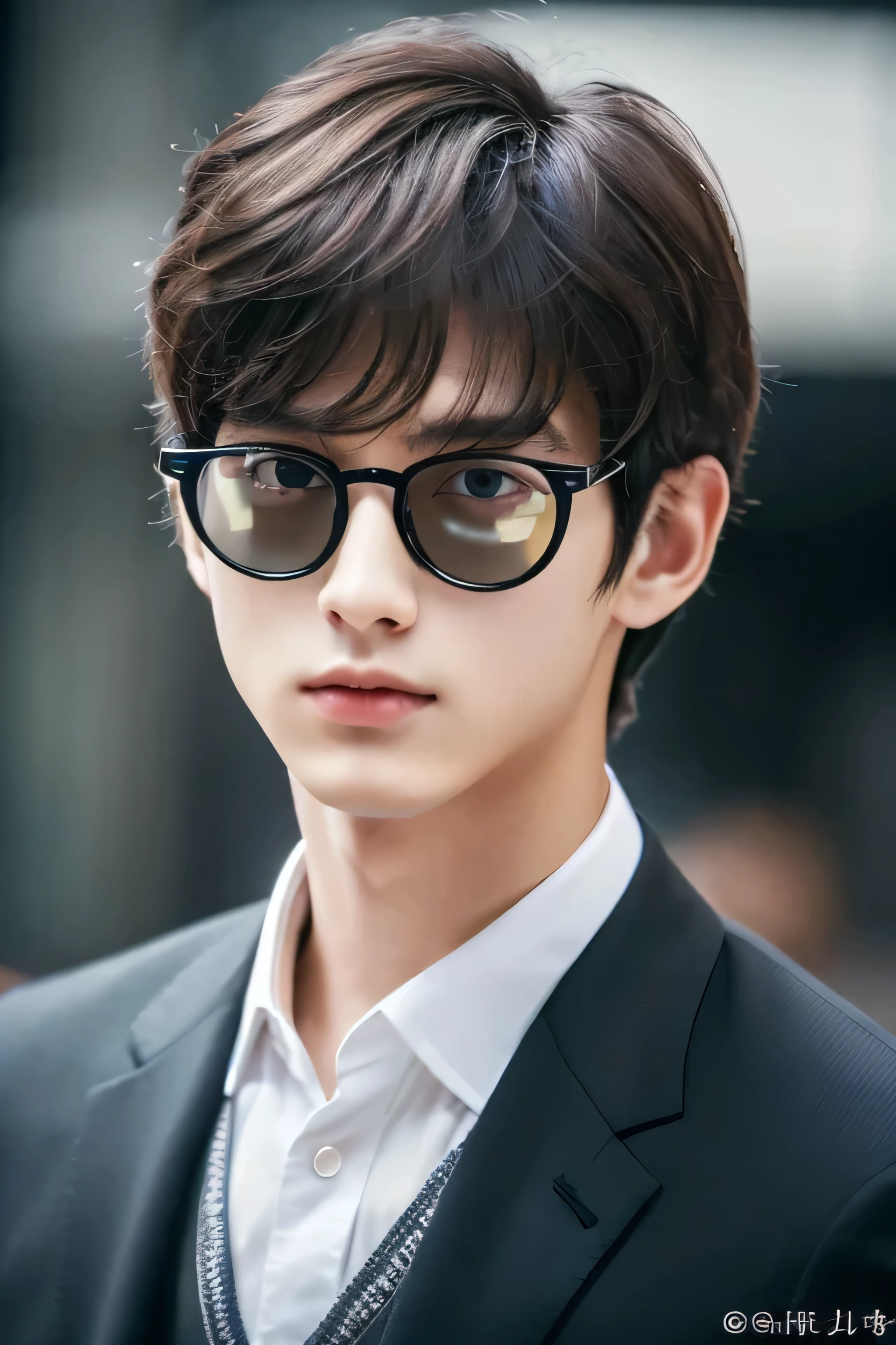 Wearing transparent glasses、Tokyo Marunouchi、Sidewalk under the trees、body whole、Height 178cm、long legs、Walking briskly and hurriedly、wearing frameless glasses、Talking on an iPhone、Holding a black bag handle、He wears a white shirt and a dark blue suit、navy blue tie、No tie pin、A beautiful young man, 23 years old、Kazuma、masterpiece photo、ultra high resolution、 Really detailed RAW photos. Attractive big eyes,The lips are thin and tight、The tip of the nose is straight、nostrils are small、 dark brown hair, Fair skin,Body type is slim