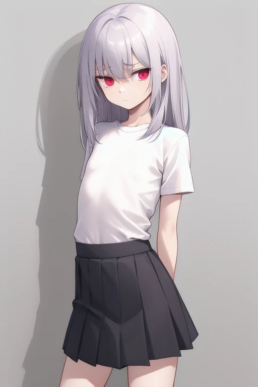androgynous girl,penis,veiny penis,emotionless,male focus,shirt,skirt,flat_chest,flat hip