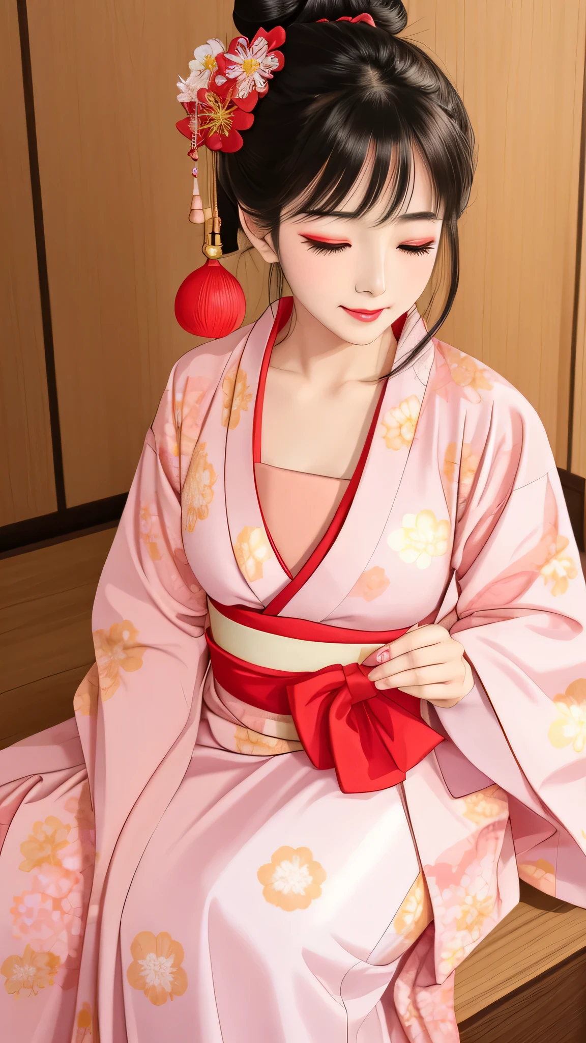 Standing back to back, I close my eyes in shame、Each has a different expression２People and sisters、(２ girls）、｟Dancing traditional performing arts gracefully)、((big breasts、small face、not exposed))、highest quality、masterpiece、（black hair、Bun Hair）、brown eyes、｟wide angle、Angle from above, from the waist up、A dynamic pause on a magazine cover、Each person has a different perspective when looking into the distance｠、(８K high quality、masterpiece、High resolution、Realistic and beautiful light and shadow、(highest quality)、(high resolution)、(very delicate and beautiful)、(beautiful 8k face)、(Close your eyes while smiling、Beautiful eyes)、(Transparent skin)、(soft hair)、(８head and body)、(Japanese-style yukata kimono with pink and orange floral patterns on a white background, mixed with gold powder、wearing a yukata２Japanese beautiful girl)、((tanabata decoration background))、((small face))、(arms up)、thin and small nose、（red lipstick）、（make cheeks red）、（Glossy skin）、((Ink painting style))、extremely thin eyebrows、Overall super high quality、（She wears maiko-style makeup）、Whitening、long and beautiful eyelashes、Glossy skin、（red cheeks）,straight nose、masterpiece、highest quality、whole body、 eyebrows visible through hair、Bun Hair、grin、gal、Kogal、Fashionable、woman、fine、Pause、
Waiting to start 
