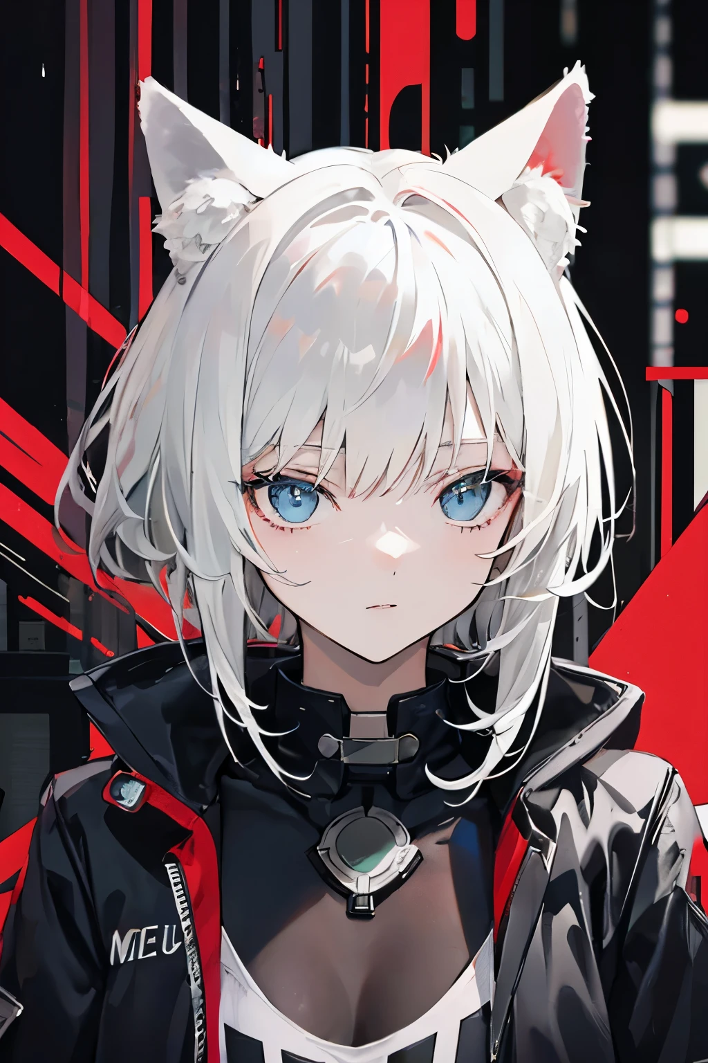 ((Best quality)), ((Meisterwerk)), (detailliert), perfektes Gesicht
A cute girl with cat ears and black and white hair. in a Cyberpunk Suite